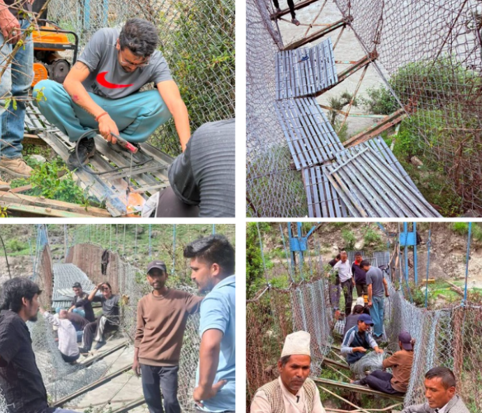 श्रमदानबाट मर्मत गरियो ३९ वर्ष पुरानो झोलुङ्गे पुल